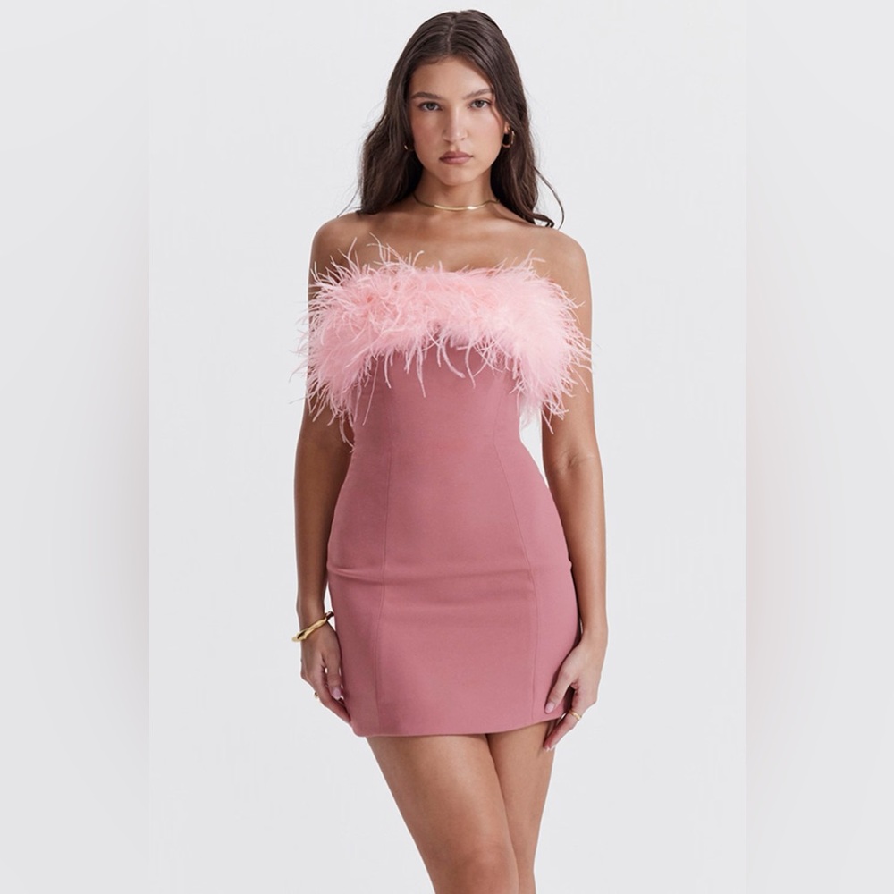 House of CB Alexa Pink Feather Mini Dress